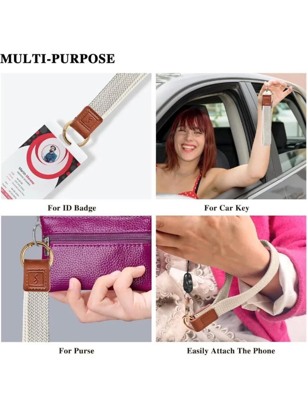 Stretchy Woven Keychain Wristlet Lanyard for Keys, ID Badges & Phone - Cute
